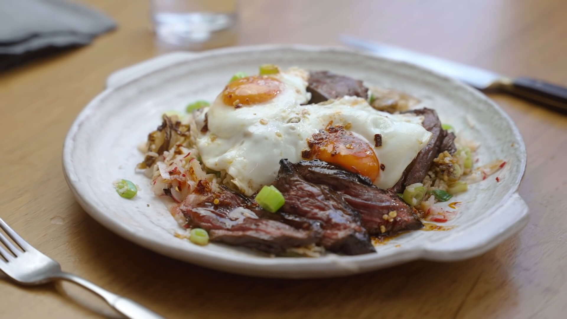 Serving Steak with Kimchi Rice