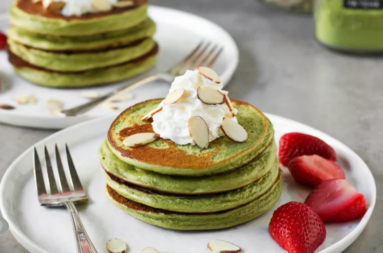 Green Tea Ricotta Pancakes with Honey Whipped Cream