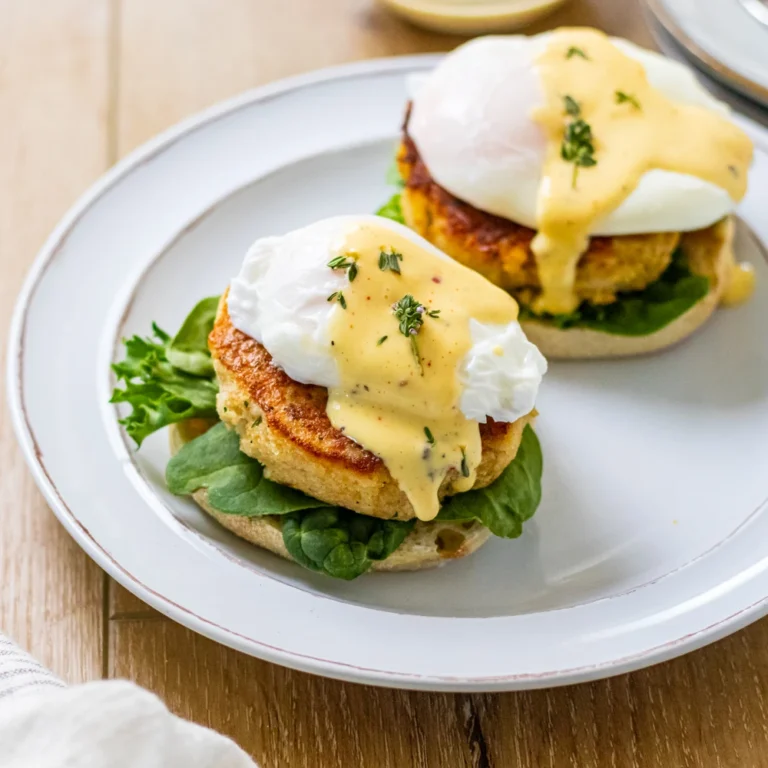 Crab Cakes Benedict with Wasabi Dill Sauce