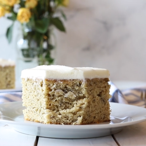 A close up nicely-made banana cake slice