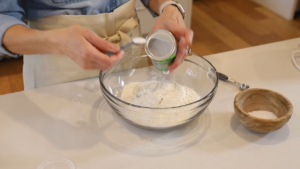 close up view of dry ingredients for banana cake