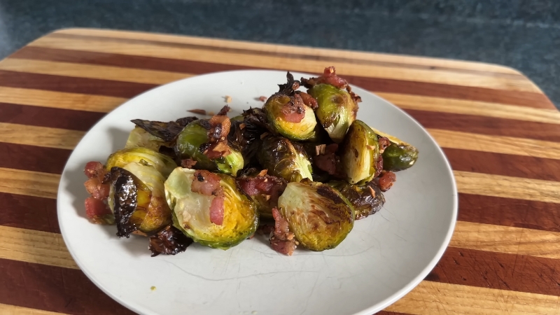 Roasted Brussels Sprouts with Bacon on A Plate